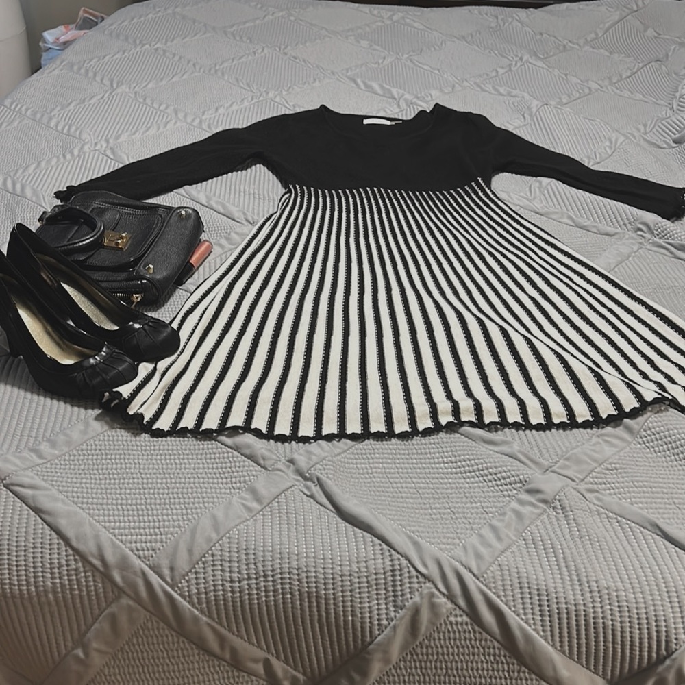 Calvin Klein l,black knit too and black and white stripes down knit.